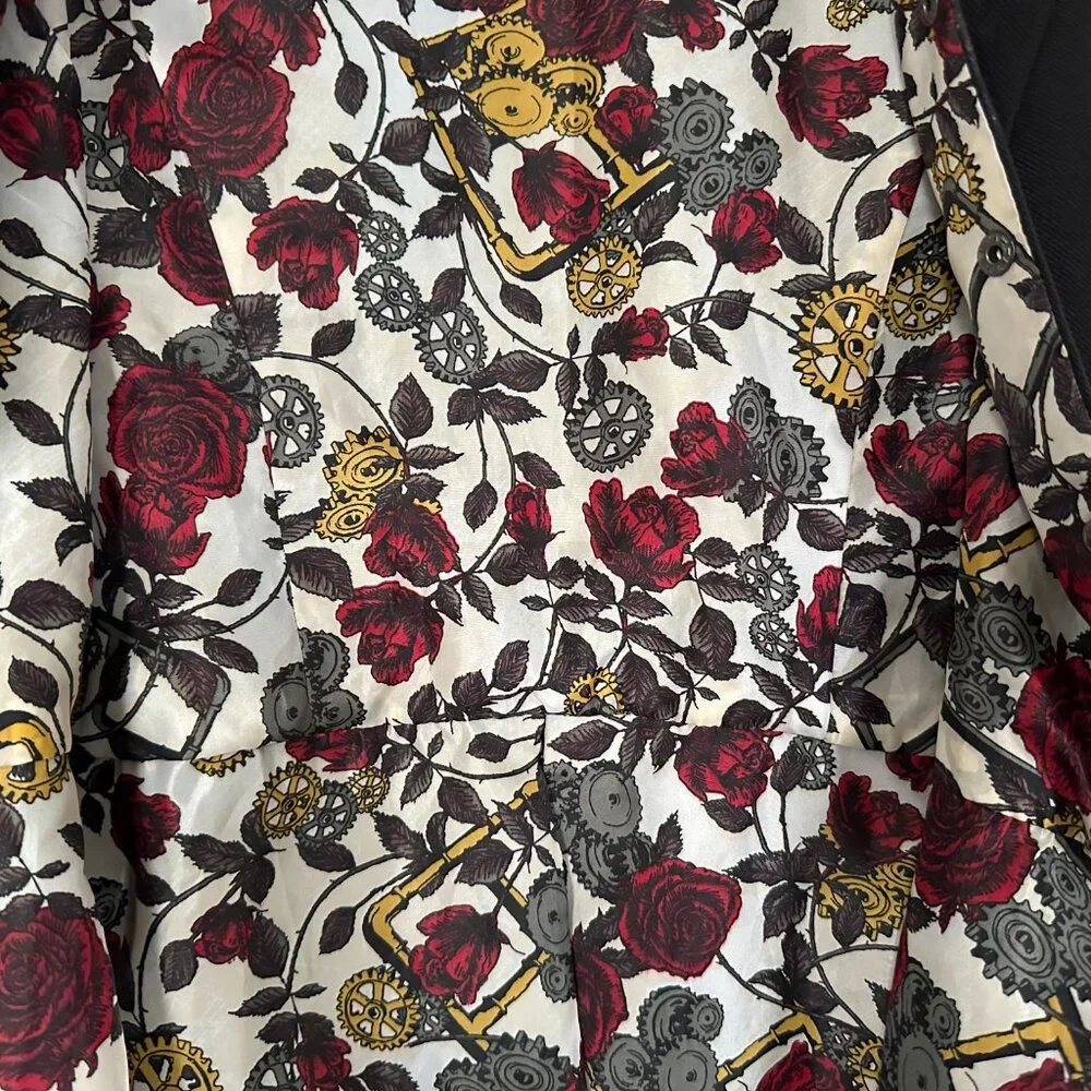 Hot Topic Steampunk Goth Roses Gears Snap Front Split Back Long Vest Small - Picture 3 of 10